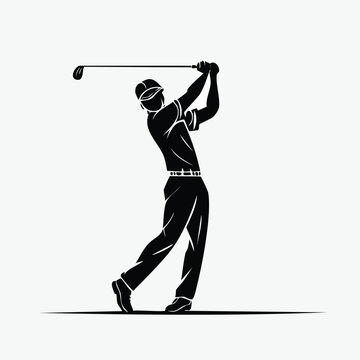 Title silhouettes golf player swinging club action vector illustration with silhouette, illustration
