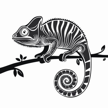 Title silhouettes chameleon reptile on tree branch vector illustration with chameleon, silhouette