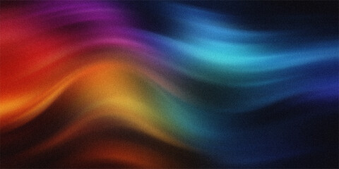Obraz premium Vibrant abstract wave background with smooth flowing gradients of red orange purple and blue colors in a soft digital style.
