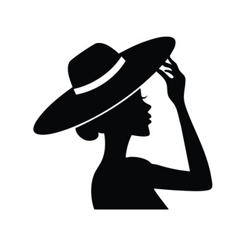 Firefly Profile view of a woman adjusting a straw sun hat silhouette vector icon, solid black shape, (1).eps