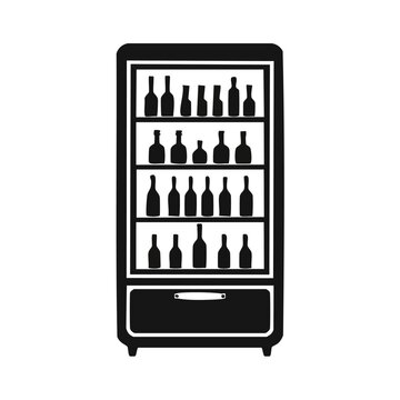 Firefly Standing minibar fridge with bottles inside graphic silhouette vector icon, solid black shap (1).eps