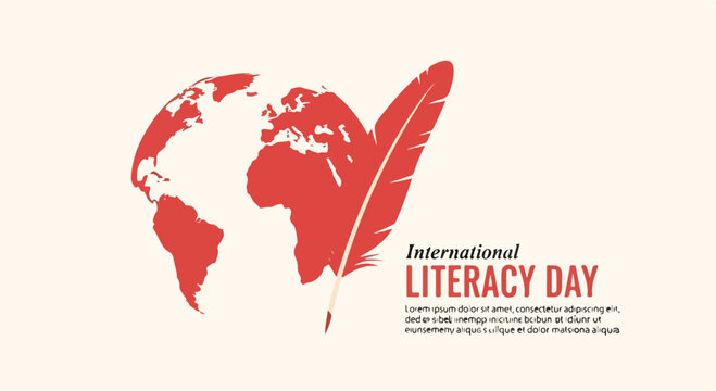 International Literacy Day celebrated with a quill pen and globe symbolizing global education and knowledge sharing