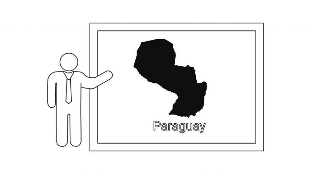 Man presenting map of Paraguay on a whiteboard.