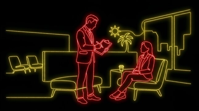 Consultant taking notes while interviewing a seated client