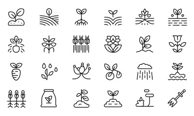 Fototapeta premium Collection of simple line representing plant growth and cultivation stages