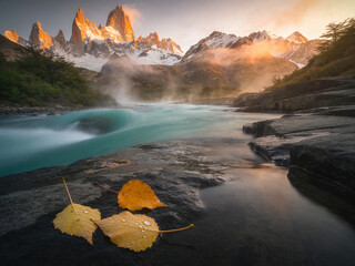 Fototapeta premium Autumn in Altai Republic: Golden Larch Forests and Alpine Streams