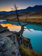 Fototapeta premium Autumn in Altai Republic: Golden Larch Forests and Alpine Streams