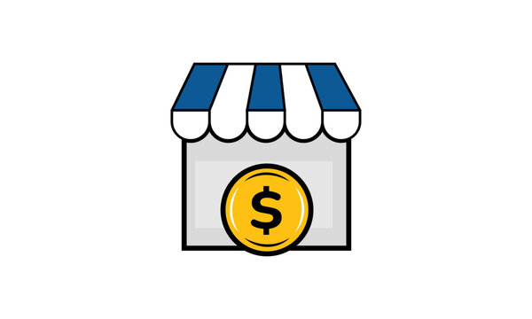 Online Store Shopping Icon with Dollar Coin for Ecommerce Business