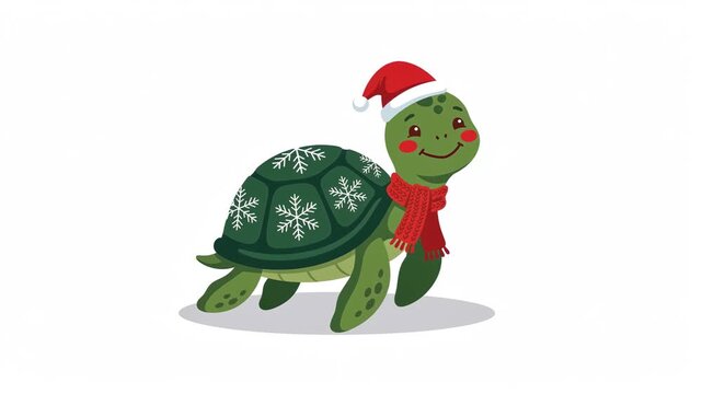 Turtle clipart cartoon style wearing winter scarf cute character scene