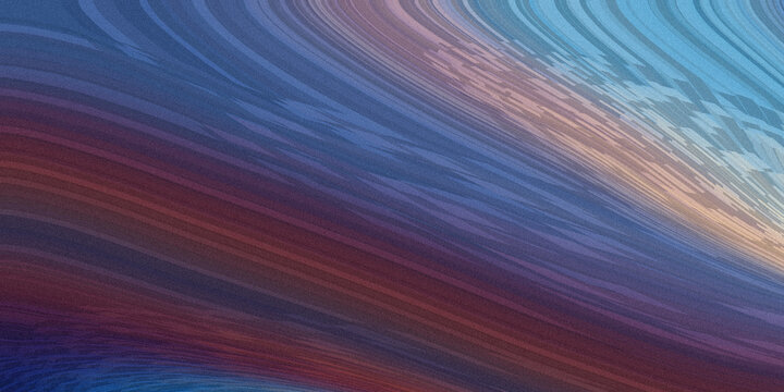 Wavy lines of blue red and orange flow in a dynamic abstract pattern with grainy texture and rhythmic composition movement.