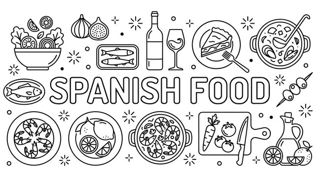 Spanish food and cuisine elements set for menu design templates.