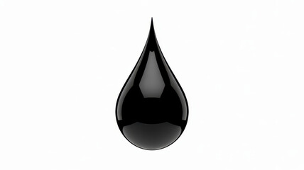 Fototapeta premium Single glossy black liquid drop falling down isolated on a white background, studio