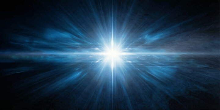 An abstract blue space background features a bright star burst of light and energy rays that create a glowing laser beam pattern across the design