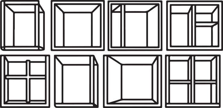 Black and white window frames set in vector style illustration Vector