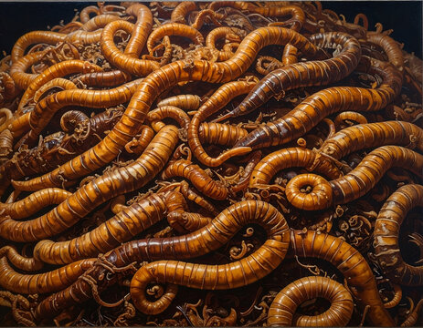 Close-up of a large pile of wriggling earthworms.