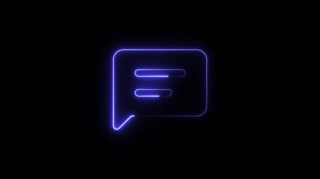 Neon glowing blue chat speech bubble icon for communication on black background a digital outline of a comment box