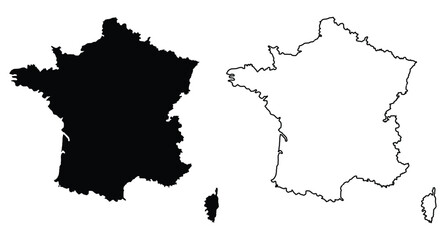 Obraz premium Map of France. Outline icon of France map. Black silhouette map of the France. Vector illustration.
