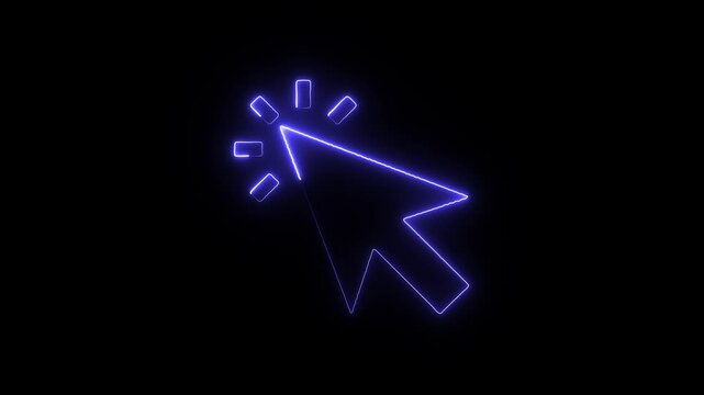 Glowing neon mouse cursor arrow icon a digital computer pointer illuminated with a bright purple light