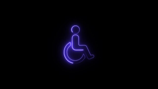 Neon accessible wheelchair symbol glowing in purple an illuminated accessibility icon rendered with a glow