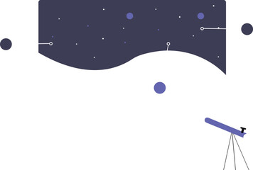 Flat Space Exploration Illustration with Telescope Night Sky Stars and Astronomy Observation Technology Concept © Akhi999