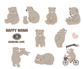 Coquette Mama and baby bear heartwarming action with love adorable for nursery or baby shower party © GuitaRies