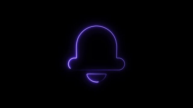 Neon blue notification bell icon a stylized glowing outline flashing in a soft light on dark background