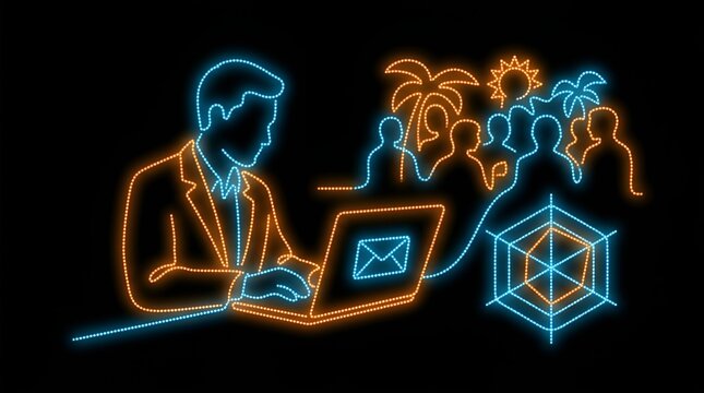 Remote worker dreaming of vacation while managing data