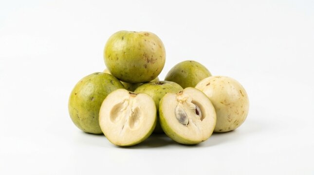 Fresh Star Apples, Whole and Sliced, Isolated on White
