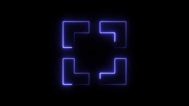 Glowing neon frame corner markers for camera interface a set of four blue brackets used as framing tool