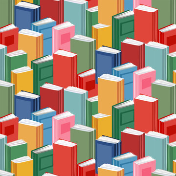 Multicolored books on a transparent background.Vector seamless pattern of multi-colored books on a transparent background.