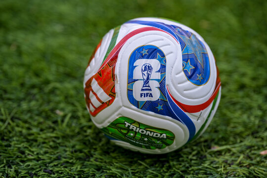 May 7, 2026, United States. The official ball of the 2026 FIFA World Cup Adidas Trionda on the green lawn of the stadium.
