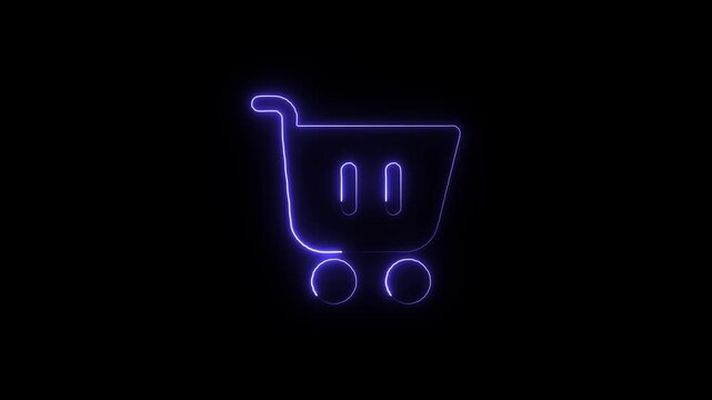 Minimalist glowing neon shopping cart icon illustration a simple purple outline of a isolated against black