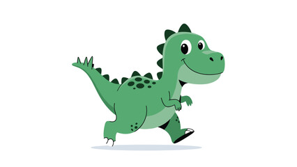 Fototapeta premium Friendly green dinosaur character walking happily on a white background in a cute cartoon style for children book illustrations.