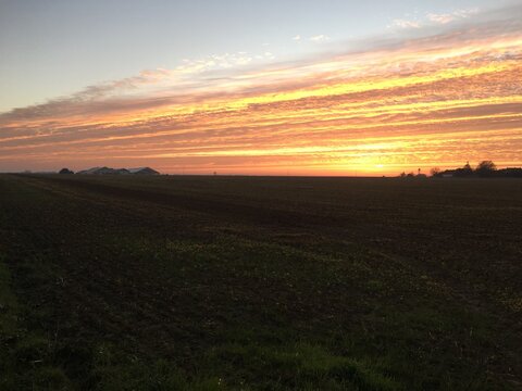Coucher de soleil sur la campagne agricole de l'&Icirc;le-de-France (vall&eacute;e de Chevreuse)