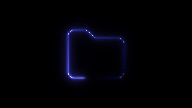 Neon blue glowing folder icon sign a minimalist rendered with a light effect against dark black background