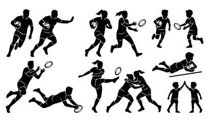 Rugby athlete silhouette bundle vector sports player illustration © MdMasud