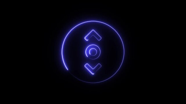 Circular neon vertical scroll loading icon a glowing blue circle enclosing a with directional arrows in the center