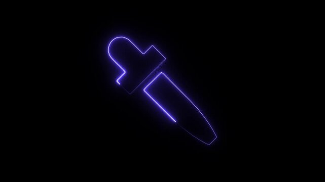 Neon blue glowing eyedropper tool icon a digital outlined in a light effect on solid black background