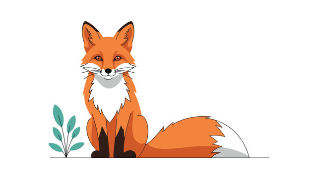 Beautiful red fox sitting calmly on the ground with its large bushy tail curled around its side and black paws visible.