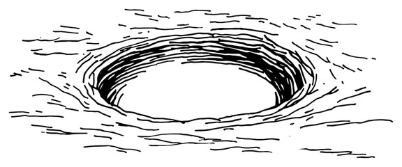 Round deep hole in the ground or crater in sketchy ink style © Celestynka
