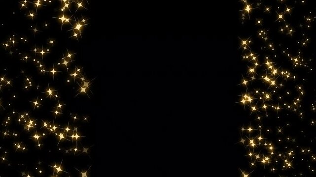 Golden fairy dust transition with glittering star trail animation, twinkling white sparkle particles on black screen, glowing magic shimmer lines, fantasy motion background seamless effect 4K