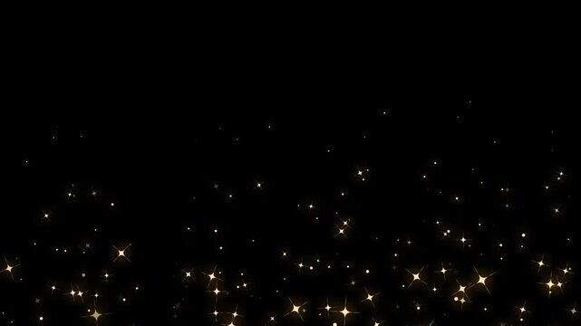 Golden fairy dust transition with glittering star trail animation, twinkling white sparkle particles on black screen, glowing magic shimmer lines, fantasy motion background seamless effect 4K