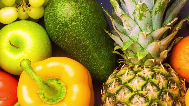 Macro shot of fresh avocado pineapple and yellow bell pepper