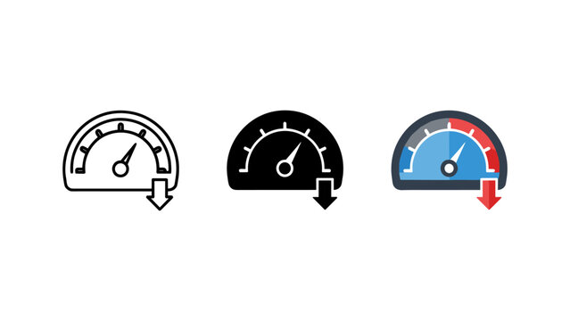 Speedometer icon with down arrow vector illustration speed decrease performance icon dial