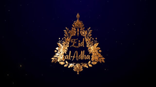 Eid Al Adha golden animation on dark background. Perfect for Eid Al-Adha themed motion design campaigns.