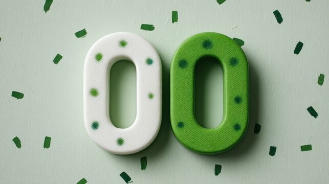 Two Zeroes on Green Background with Confetti.