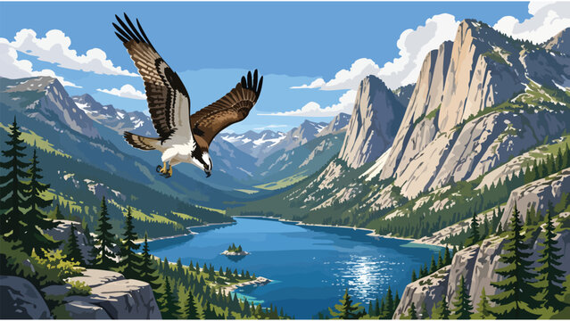 Majestic Osprey Soars Over Serene Mountain Lake - Breathtaking Nature Landscape