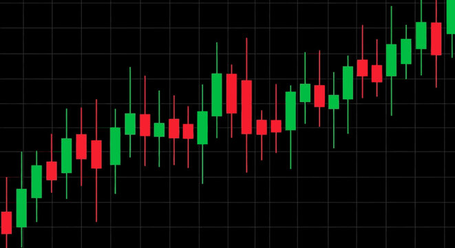 Stock Market Candlestick Chart on Black Grid Background