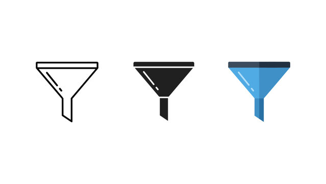 Funnel icon set for filtering and processing with illustration separate analysis information