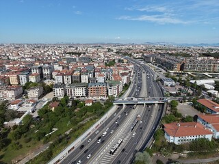 Obraz premium Cinematic Aerial View of Istanbul Highway and Coastline
